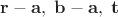 $\mathbf r-\mathbf a, \;\mathbf b-\mathbf a, \;\mathbf t$