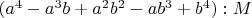 $(a^4 - a^3 b + a^2 b^2 - a b^3 + b^4):M$