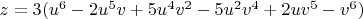 $z=3(u^6-2u^5v+5u^4v^2-5u^2v^4+2uv^5-v^6)$