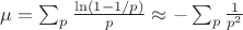 $     \mu = \sum_p \frac{\ln(1 - 1/p)}{p} \approx -\sum_p \frac{1}{p^2}     $