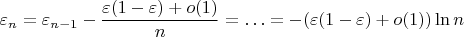 $\varepsilon_n=\varepsilon_{n-1}-\dfrac{\varepsilon(1-\varepsilon)+o(1)}n=\ldots=-(\varepsilon(1-\varepsilon)+o(1))\ln n$
