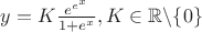 $y=K\frac{e^{e^x}}{1+e^x}, K \in \mathbb R \backslash \{0\}$
