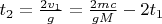 $t_2=\frac{2v_1}{g}=\frac{2mc}{gM}-2t_1$