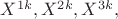 $X^{1k},X^{2k},X^{3k},$