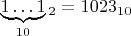 $\underbrace {1 \ldots 1} _{10} _2=1023_{10}$