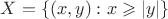 $X=\{(x,y):x\geqslant|y|\}$