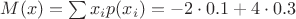 $M(x)=\sum x_i p(x_i) = -2\cdot 0.1 + 4\cdot 0.3$
