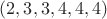 $(2, 3, 3, 4, 4, 4)$