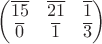 $\begin{pmatrix}
\overline{15} &\overline{21} & \overline{1} \\
\overline{0} & \overline{1} & \overline{3} 
\end{pmatrix}$