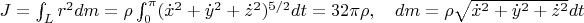 $J=\int_{L}r^2dm=\rho\int_0^\pi (\dot x^2+\dot y^2+\dot z^2)^{5/2}dt=32\pi\rho,\quad dm=\rho\sqrt{\dot x^2+\dot y^2+\dot z^2}dt$