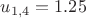 $u_{1,4}=1.25$