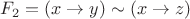 $F_2=(x\to y) \sim(x\to  z)$