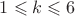 $1\leqslant k\leqslant 6$