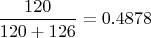 $\dfrac {120}{120+126}=0.4878$