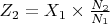 $Z_{2} = X_{1} \times \frac{N_{2}}{N_{1}}$