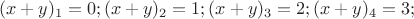 $$(x+y)_1=0; (x+y)_2=1; (x+y)_3=2; (x+y)_4=3;$$ $$(x+y)_1=0; (x+y)_2=1; (x+y)_3=2; (x+y)_4=3;$$