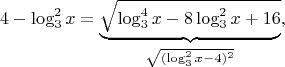 $$4 - \log_3^2x = \underbrace{\sqrt {\log_3^4x - 8\log_3^2x + 16}}_{\sqrt{(\log_3^2x - 4)^2}}},$$