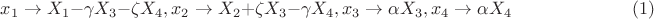 $x_1\to X_1-\gamma  X_3-\zeta  X_4, x_2\to X_2+\zeta  X_3-\gamma  X_4, x_3\to \alpha  X_3, x_4\to \alpha  X_4~~~~~~~~~~~~~~~~~~~~~~~~~~~~~~(1)$