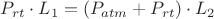 $P_{rt}\cdot L_1=(P_{atm}+P_{rt})\cdot L_2$