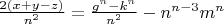 $\frac{2(x+y-z)}{n^2}=\frac{g^n-k^n}{n^2}-n^{n-3}m^n$