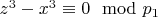 $z^3 -x^3\equiv 0\mod p_1&$