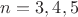 $n=3,4,5$