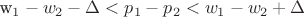 w_1-w_2-\Delta<p_1-p_2<w_1-w_2+\Delta