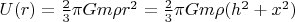 $U(r)=\frac2{3}\pi Gm\rho r^2=\frac2{3}\pi Gm\rho (h^2+x^2)$