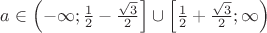 $a \in \left(-\infty;\frac{1}{2}-\frac{\sqrt{3}}{2}\right] \cup \left[\frac{1}{2} + \frac{\sqrt{3}}{2}; \infty\right)$