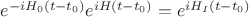$e^{-iH_0(t-t_0)}e^{iH(t-t_0)}=e^{iH_I(t-t_0)}$