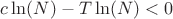 $c \ln(N) - T \ln(N) < 0$