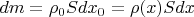 $dm=\rho_0Sdx_0=\rho(x)Sdx$