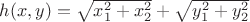 $h(x,y)=\sqrt{x_1^2 + x_2^2} + \sqrt{y_1^2 + y_2^2}$ $h(x,y)=\sqrt{x_1^2 + x_2^2} + \sqrt{y_1^2 + y_2^2}$