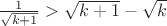 $\frac{1}{\sqrt{k+1}} >\sqrt{k+1}-\sqrt{k} $ $\frac{1}{\sqrt{k+1}} >\sqrt{k+1}-\sqrt{k} $