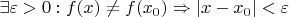 $\exists\varepsilon>0: f(x) \ne f(x_{0}) \Rightarrow|x - x_{0}|<\varepsilon$