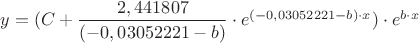 $y = (C + \dfrac{2,441807}{(-0,03052221-b)} \cdot e ^ { (-0,03052221-b) \cdot x }) \cdot e ^ {b \cdot x} $