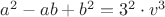 $a^{2}-ab+b^{2}=3^{2}\cdot v^{3}$