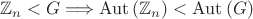 $$\mathbb{Z}_n<G\Longrightarrow\mathrm{Aut}\left(\mathbb{Z}_n\right)<\mathrm{Aut}\left(G\right)$$