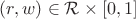 $(r, w)\in \mathcal R \times [0, 1]$