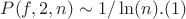 $P(f,2,n)\sim1/\ln(n).(1)$