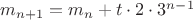 $m_{n+1} = m_n + t\cdot 2\cdot 3^{n-1}$