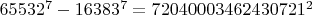 $65532^7-16383^7=72040003462430721^2$