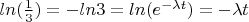 $ln(\frac{1}{3})=-ln3= ln(e^{-{\lambda}t})=-{\lambda}t$