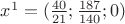 $x^1=(\frac{40}{21};\frac{187}{140};0)$