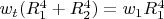 $w_t (R_1^4 + R_2^4) = w_1 R_1^4$