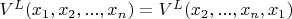$V^L(x_1,x_2,...,x_n)=V^L(x_2,...,x_n,x_1)$