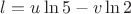 $l=u\ln5-v\ln2$