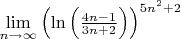 $\lim\limits_{n \to \infty} \left( \ln \left(\frac{4n-1}{3n+2} \right ) \right )^{5n^2+2}$