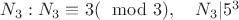 $N_3: N_3\equiv 3(\mod 3),\quad N_3|5^3$