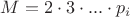 $M=2 \cdot 3 \cdot...\cdot p_i$